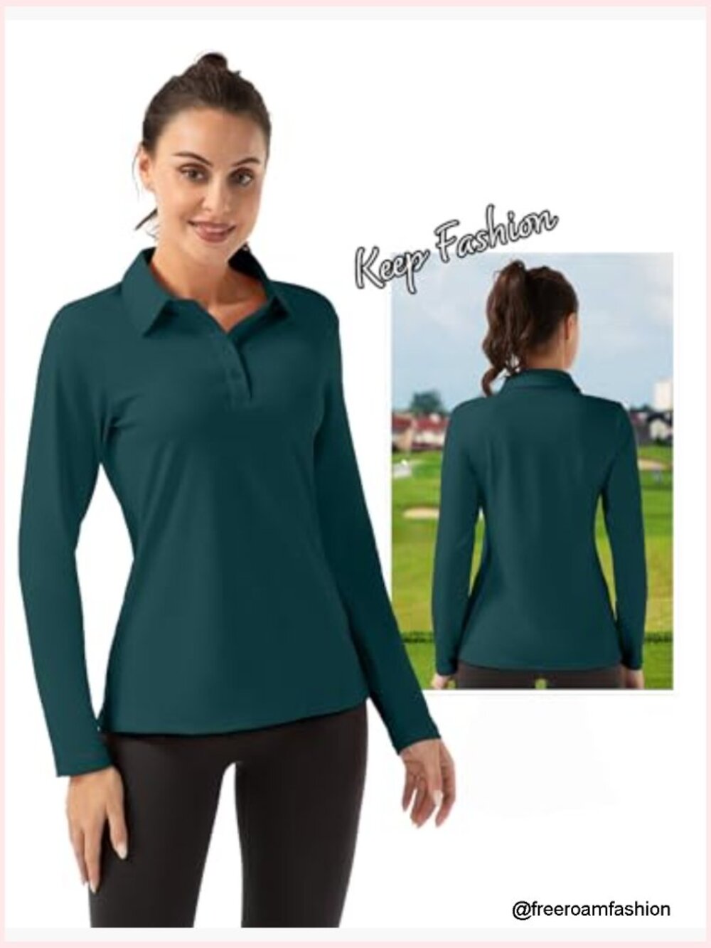 Buttoned Collar Long Sleeve Sports Polo Shirt - Picture 5 of 7